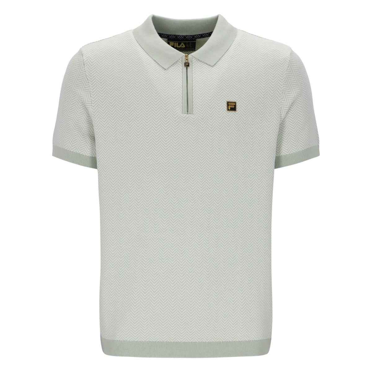 Light green polo shirt with a brand logo on a white background