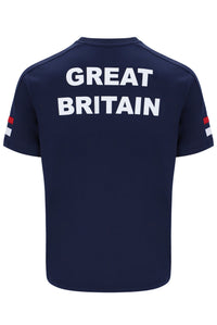A navy blue tennis t-shirt with the FILA logo and a British flag motif on the chest.