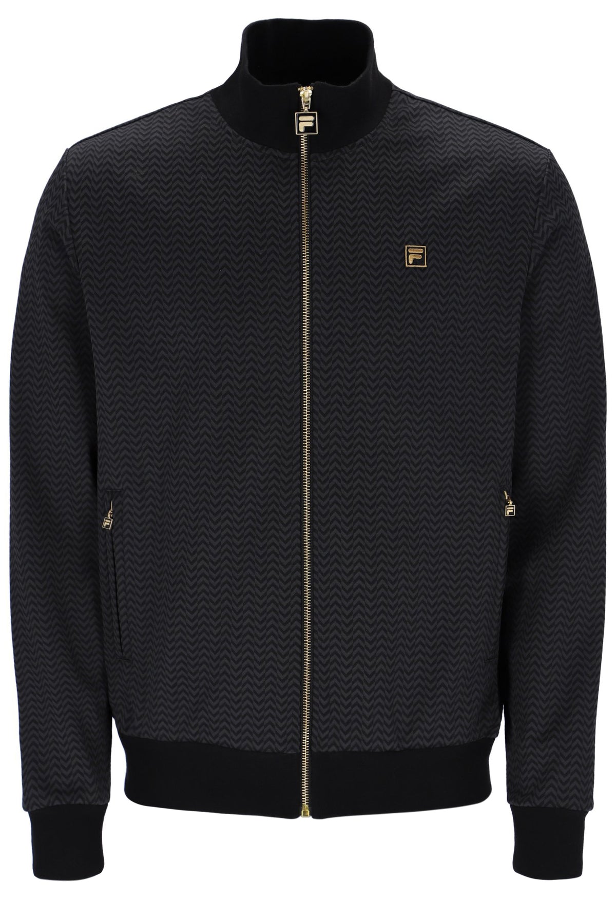 Displays the Black 'FILA' branded Mathers Herringbone Track Top
