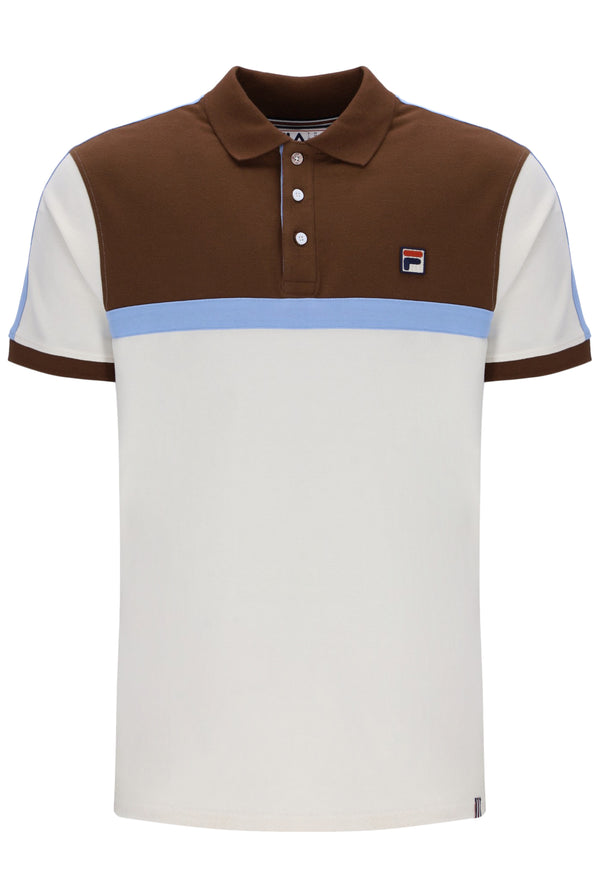 Displays the Gardenia Mattia 'FILA' branded Contrast Panel Polo Shirt