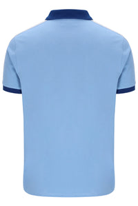 Displays the Frozen Fjord 'FILA' branded Mattia Contrast Panel Polo Shirt