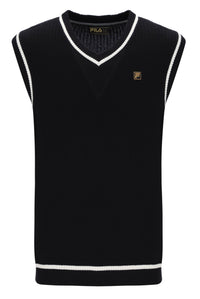 Displays the Black 'FILA' branded Mellor Textured Knit Vest with Tipping