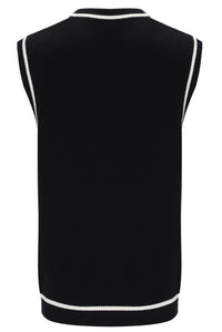 Displays the Black 'FILA' branded Mellor Textured Knit Vest with Tipping