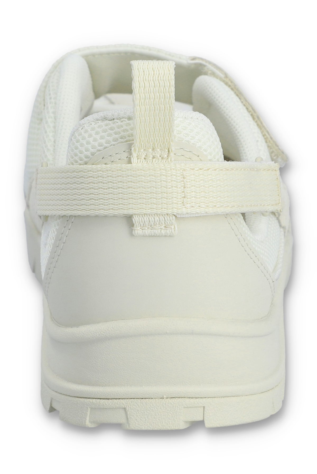 White Mary Jane with a strap on a white background.