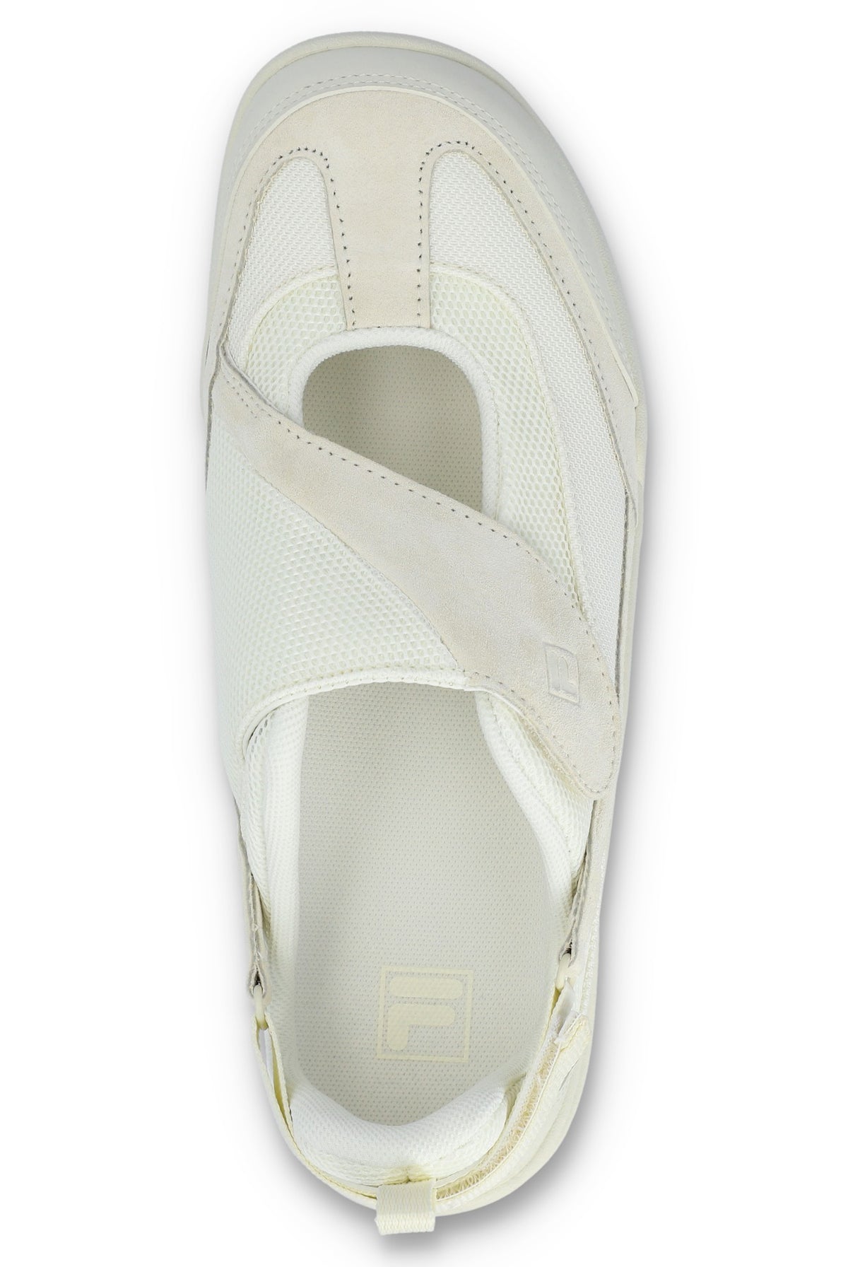 White Mary Jane with a strap on a white background.