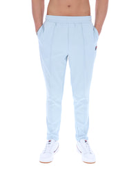 Light blue jogger pants worn by a person on a white background