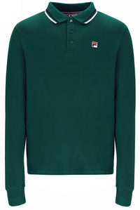Displays the Rain Forest Monte 'FILA' branded Tipped Collar Long Sleeve Polo