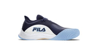 A pair of FILA Mondo Forza Tennis Trainers in white and navy colour scheme.