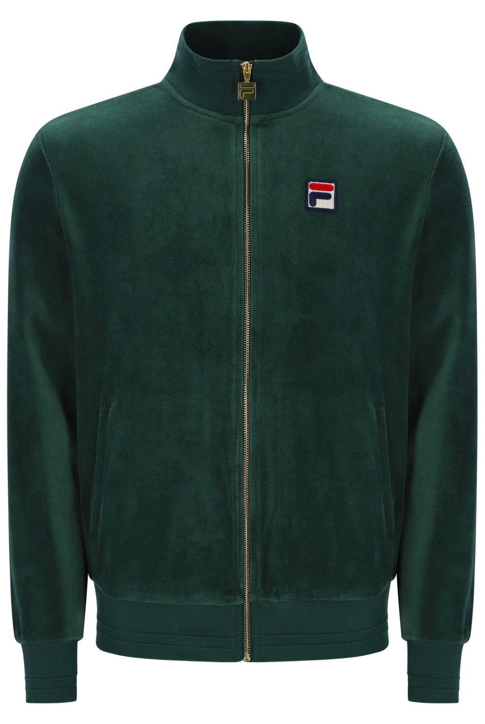Displays the Pine Needle 'FILA' branded Nero 2 Velour Jacket