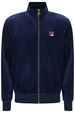Displays the Navy 'Fila' branded Nero 2 Velour Jacket
