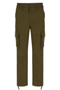 Displays the Dark Olive 'FILA' branded Oscar Cargo Pants