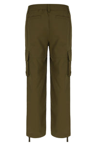 Displays the Dark Olive 'FILA' branded Oscar Cargo Pants