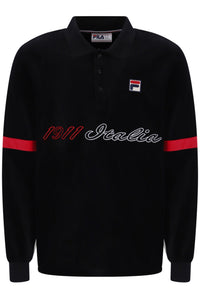 Displays the Black 'FILA' branded Pablo Colour Blocked Long Sleeve Polo