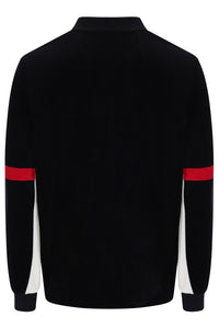 Displays the Black 'FILA' branded Pablo Colour Blocked Long Sleeve Polo