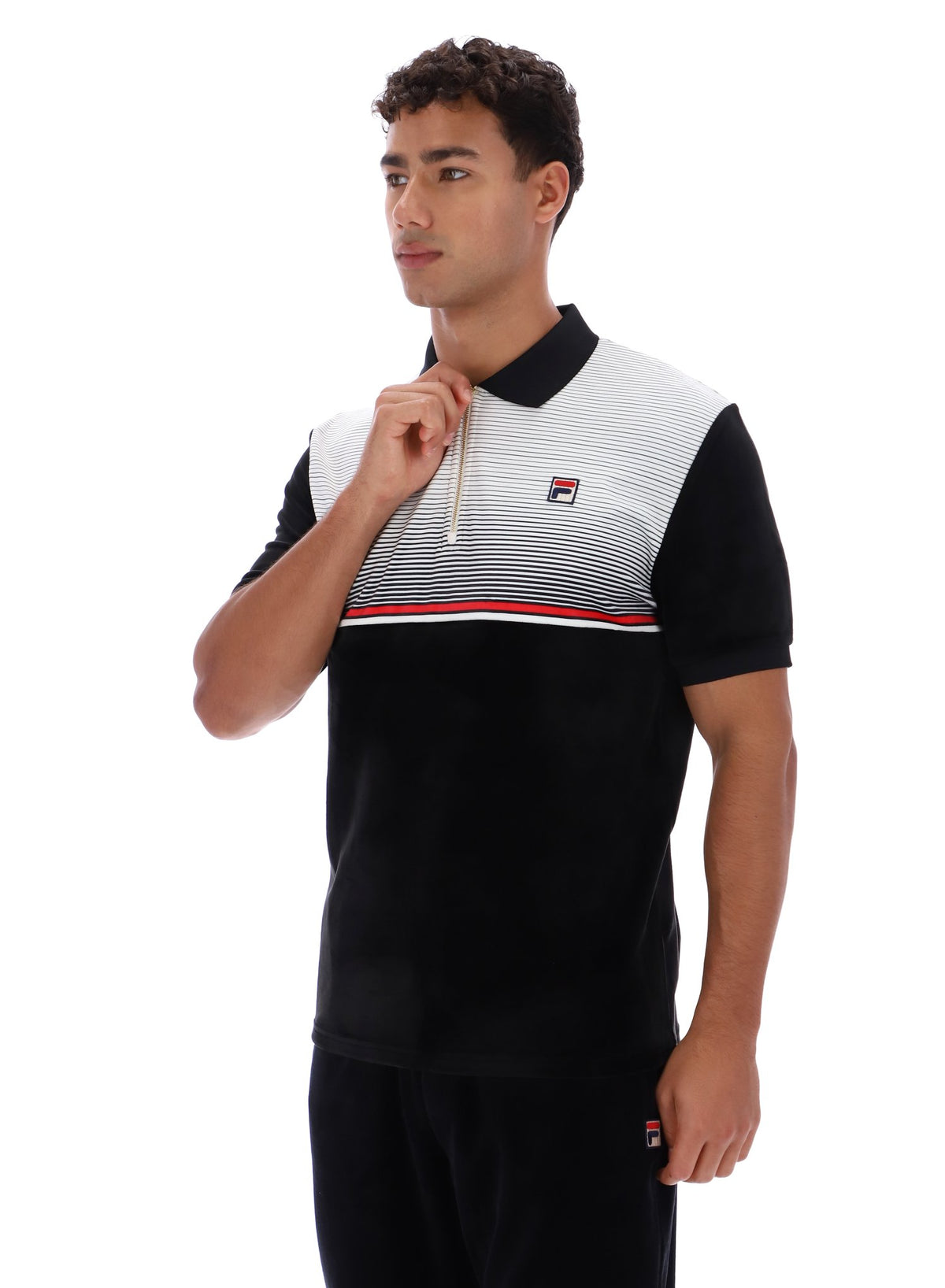Black Paco Zip Up Velour Polo