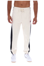 Displays a model wearing the Gardenia/ Black 'FILA' branded Patrico Colour Blocked Pant
