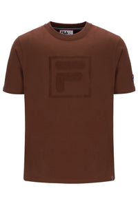 Brown t-shirt with a logo on a white background