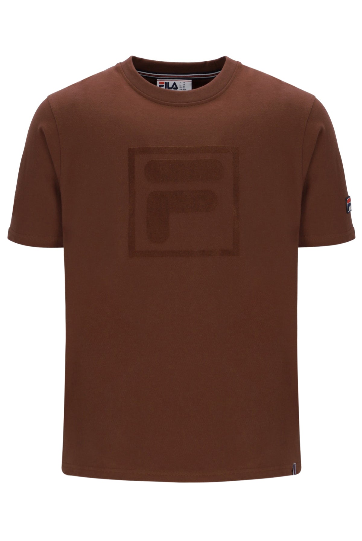 Brown t-shirt with a logo on a white background