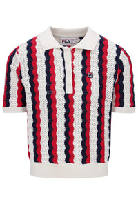 Displays the Porto 'Fila' branded Knitted Crochet Stripe Polo
