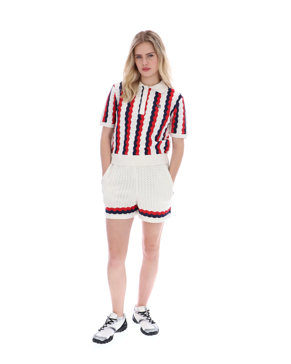 Porto Knitted Crochet Stripe Polo