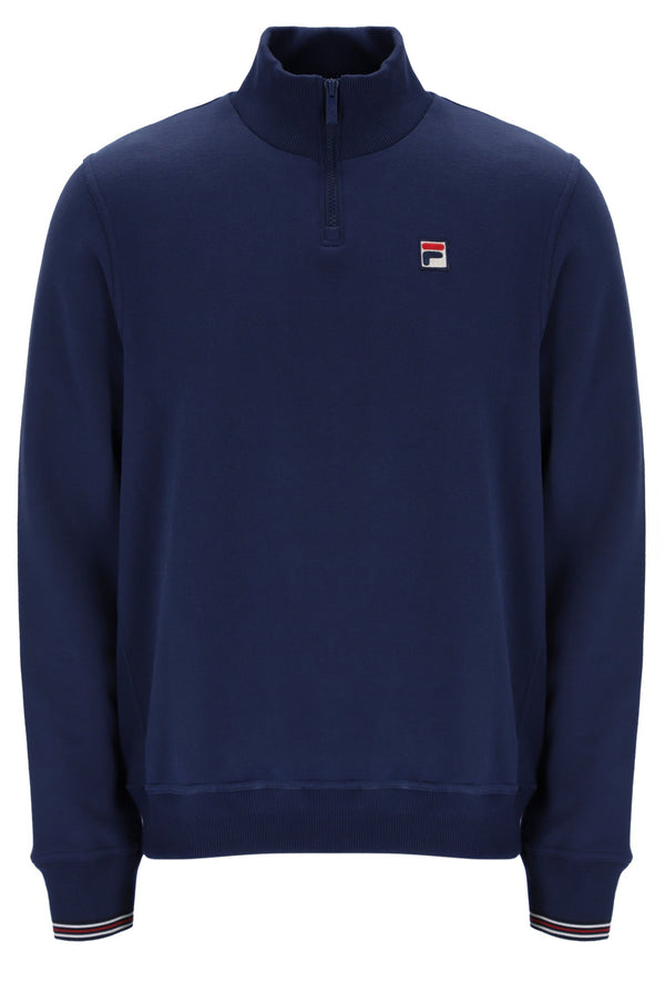 Navy quarter zip jumper with a FILA logo on the chest, against a white background