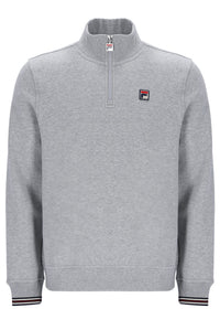 Displays the Grey 'FILA' branded Marl Ramy F-Box 1/4 Zip With Yarn Dye Cuff