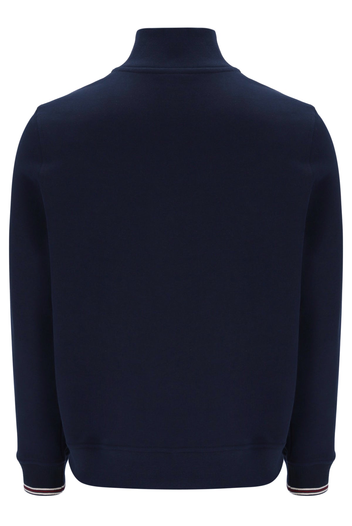 Navy blue sweatshirt with a high collar on a white background
