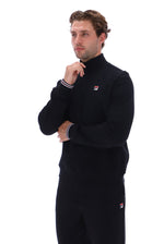 Displays a model wearing the Black 'FILA' branded Ramy F-Box 1/4 Zip