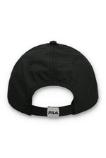 Black cap with a FILA logo on the strap on a white background