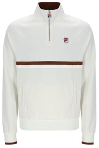 Displays the Gardenia 'FILA' branded Rolando 1/4 Zip Neck Sweatshirt