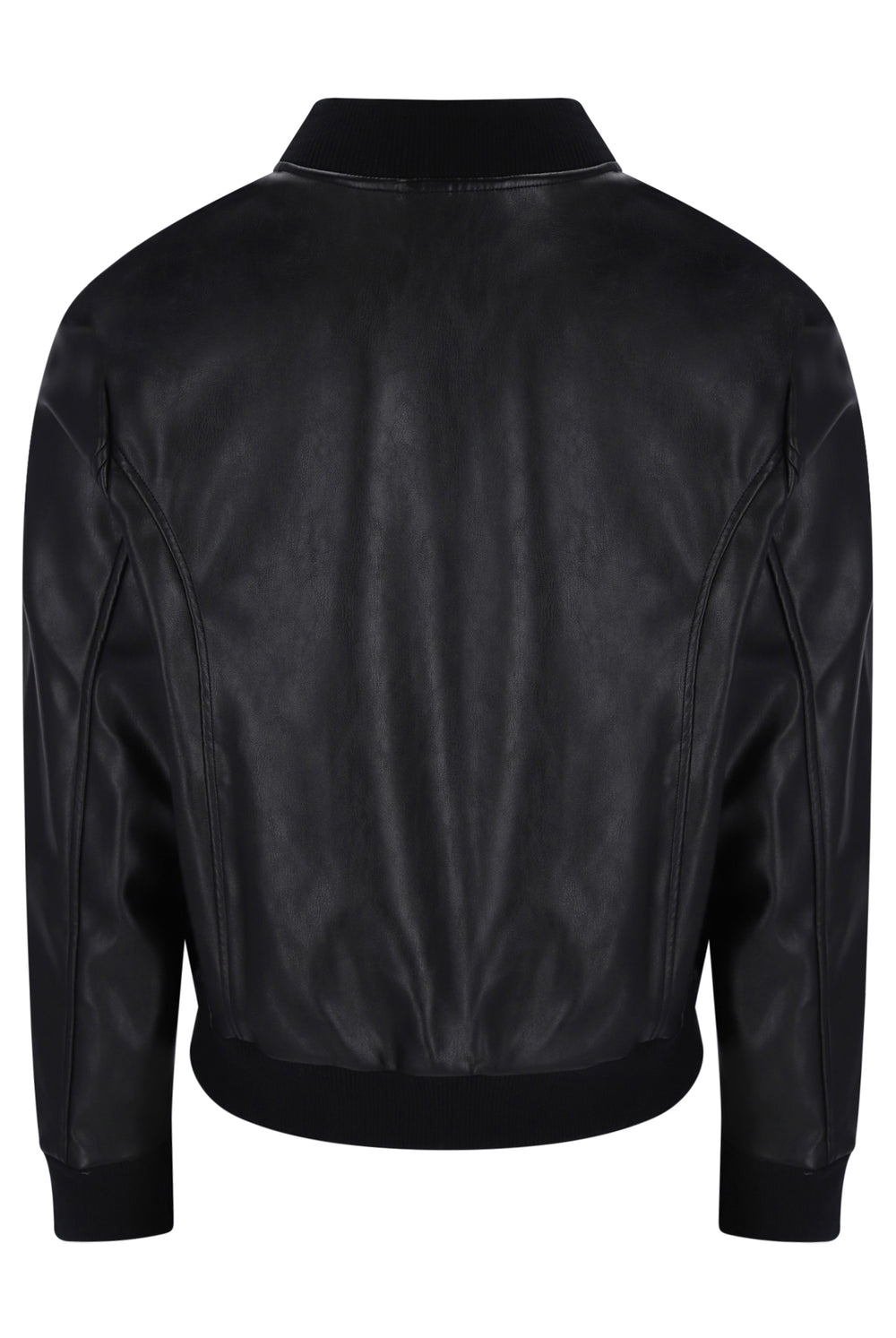 Displays the Black 'FILA' banded Rumor Leatherette Bomber