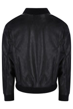 Displays the Black 'FILA' banded Rumor Leatherette Bomber