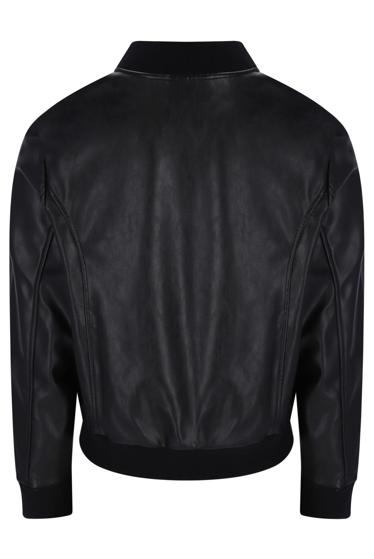 Displays the Black 'FILA' banded Rumor Leatherette Bomber