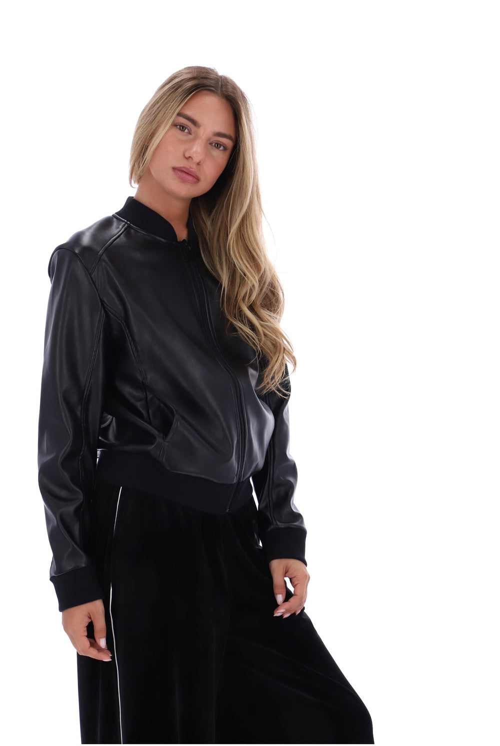 Black Rumor Leatherette Bomber