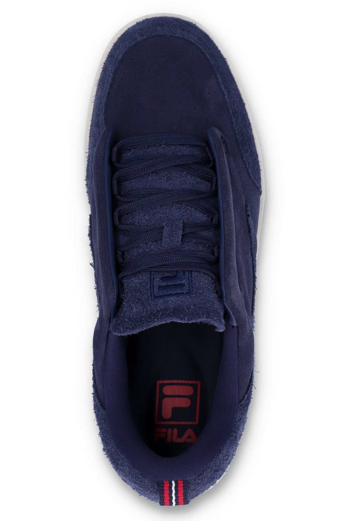 A pair of navy blue suede Festa trainers by FILA, featuring a low-top design and branded with the FILA logo.