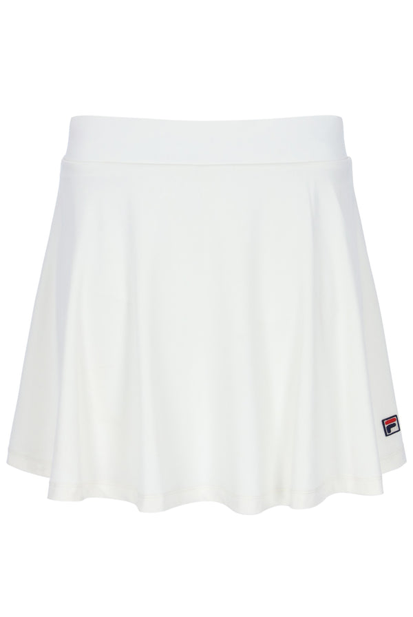 White skirt with a brand logo on a white background