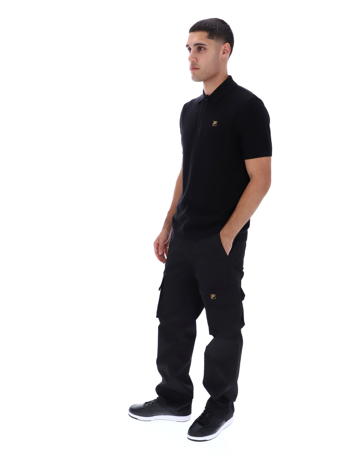 Black Sander Textured Knit Polo Shirt