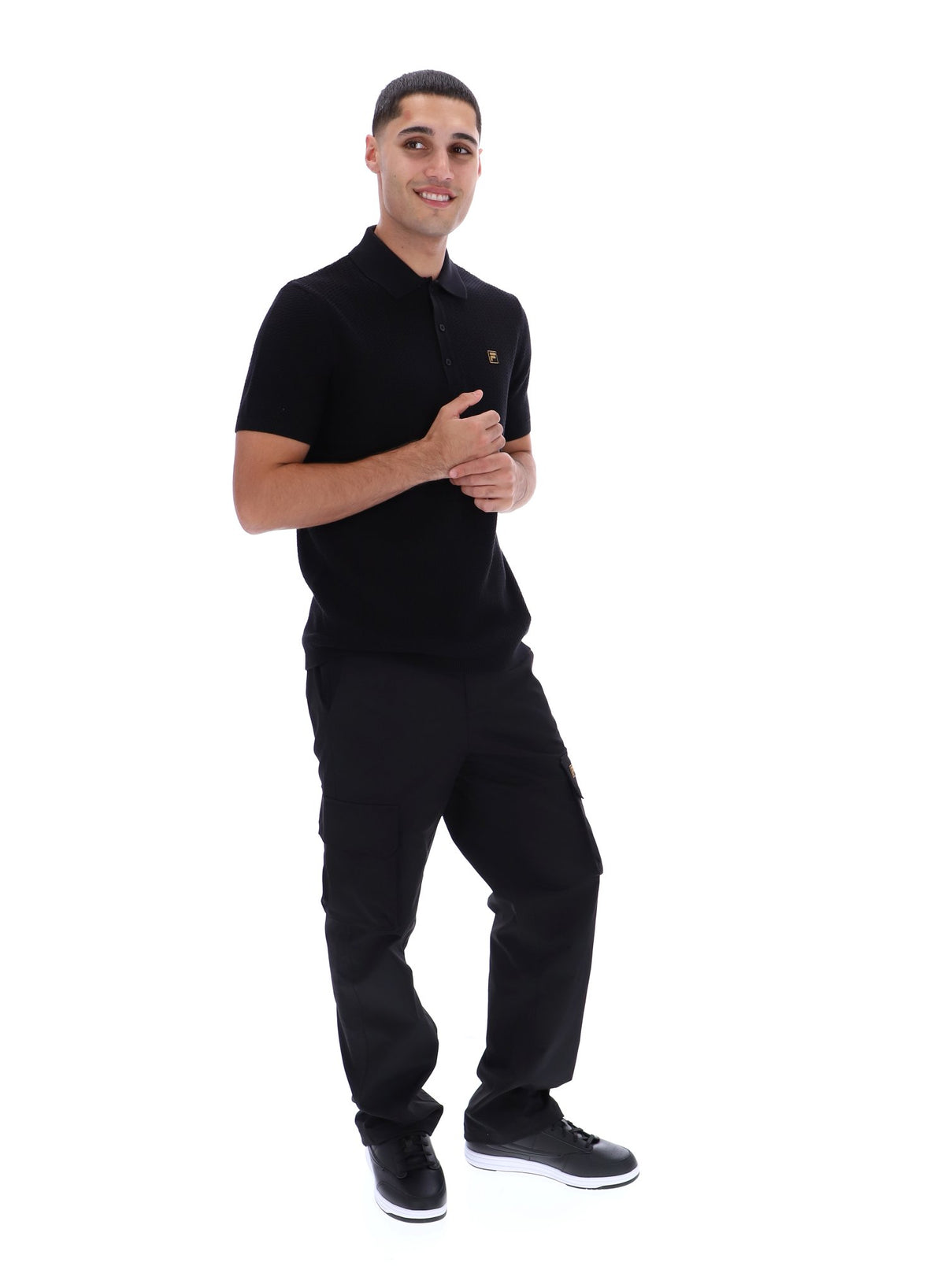 Black Sander Textured Knit Polo Shirt