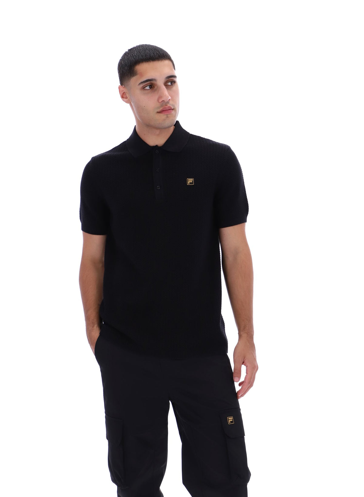 Black Sander Textured Knit Polo Shirt