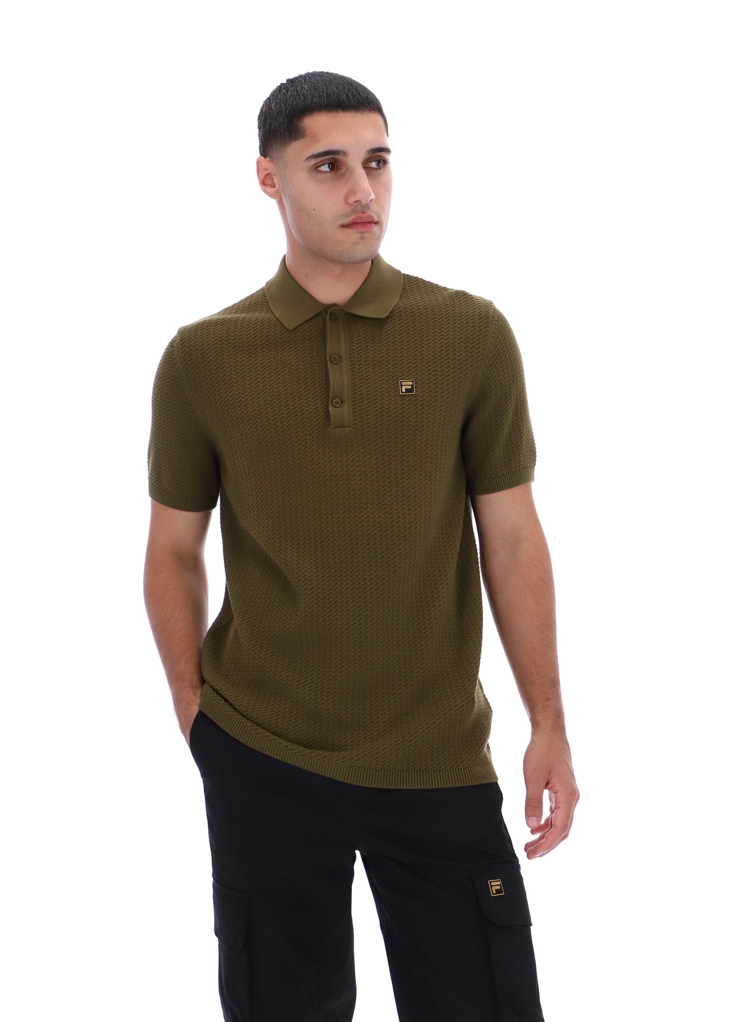 Dark Olive Sander Textured Knit Polo Shirt – Fila UK