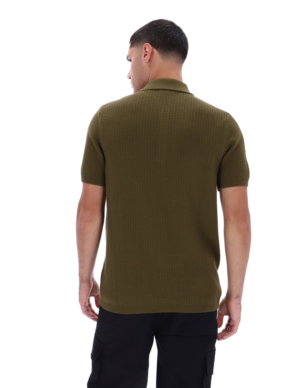 Dark Olive Sander Textured Knit Polo Shirt
