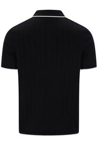 Displays the Black 'FILA' branded Down Santino Drop Needle Knitted Polo