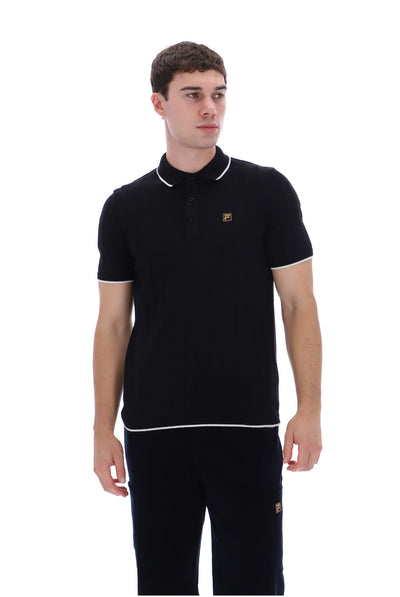 Black Santino Drop Needle Knitted Polo
