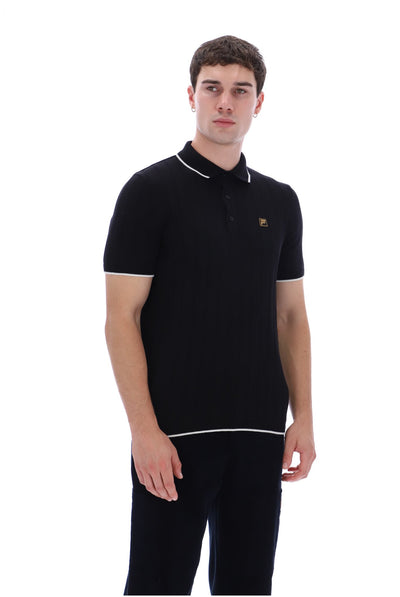 Black Santino Drop Needle Knitted Polo