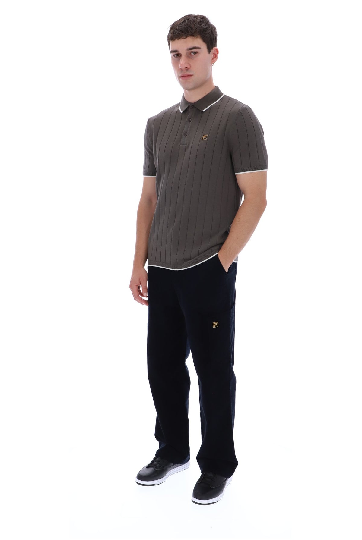 Gunmetal Santino Drop Needle Knitted Polo
