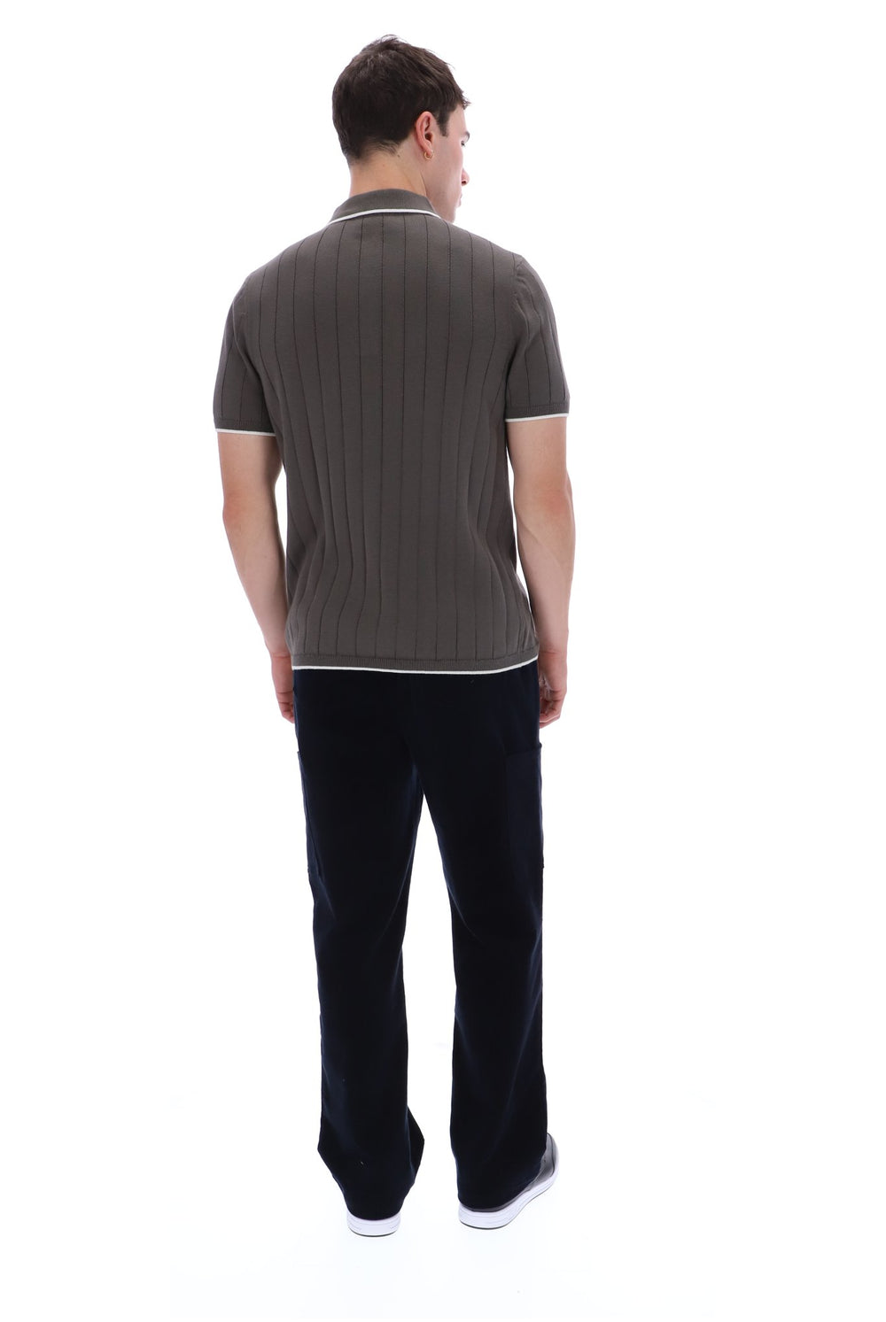 Gunmetal Santino Drop Needle Knitted Polo