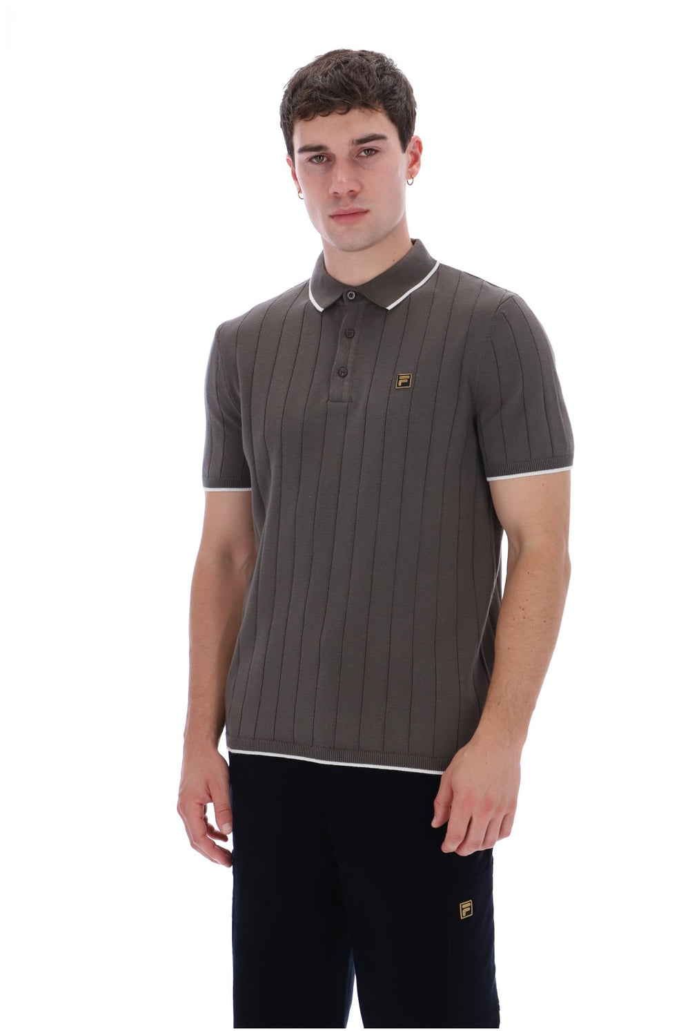 Gunmetal Santino Drop Needle Knitted Polo