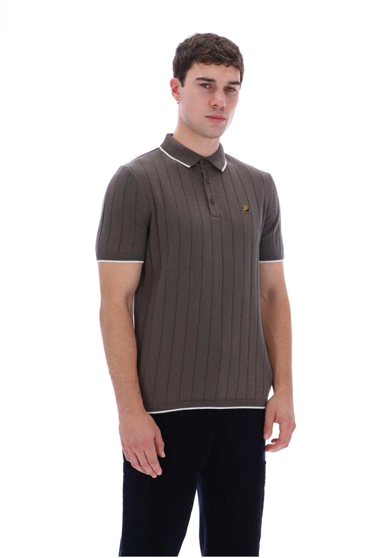 Gunmetal Santino Drop Needle Knitted Polo