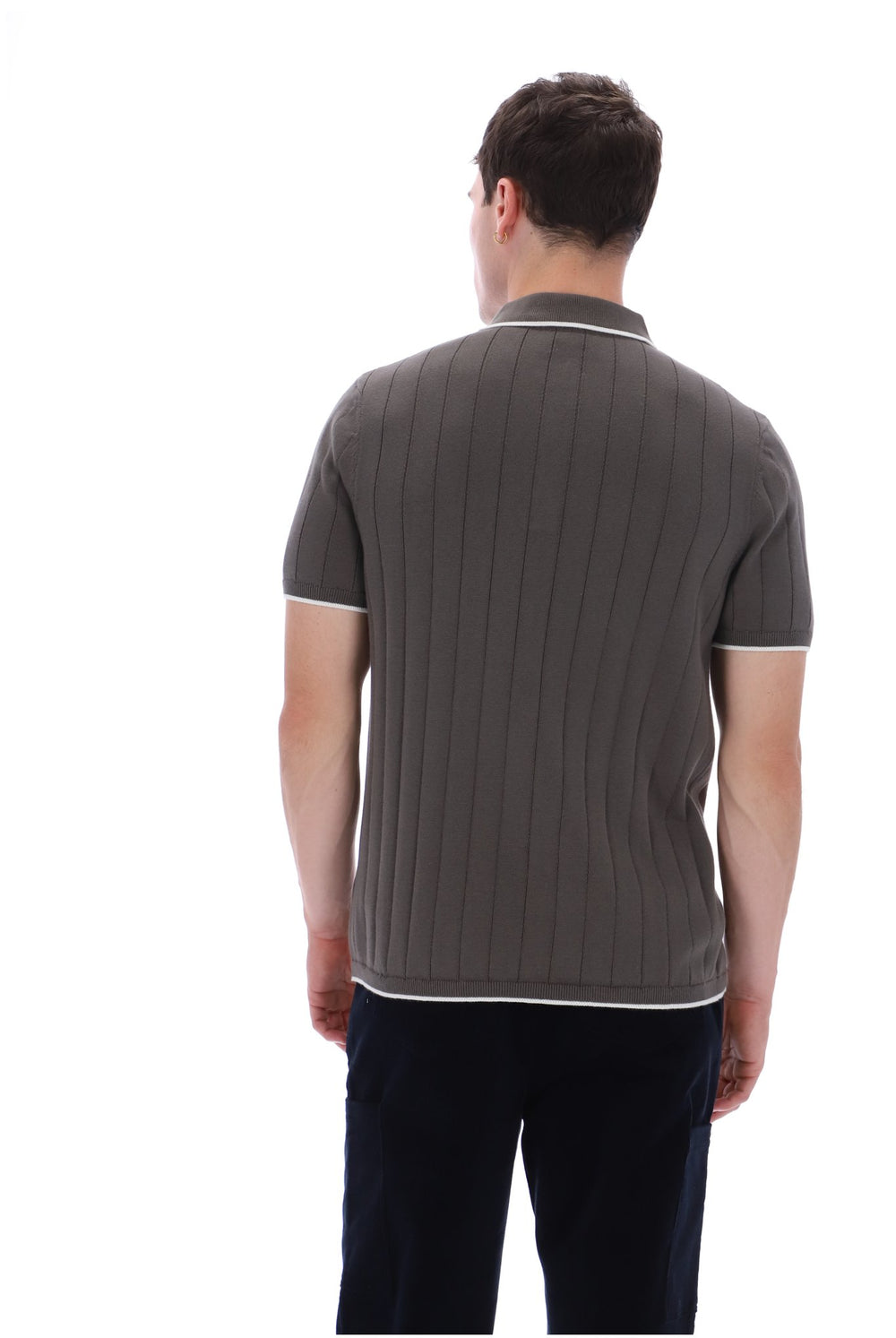 Gunmetal Santino Drop Needle Knitted Polo