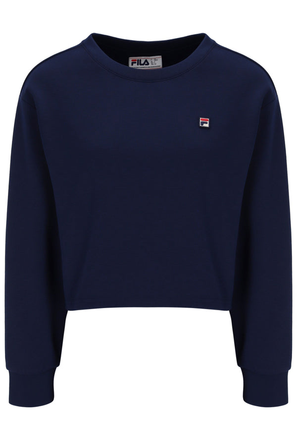 Navy blue sweatshirt with Fila logo on a white background